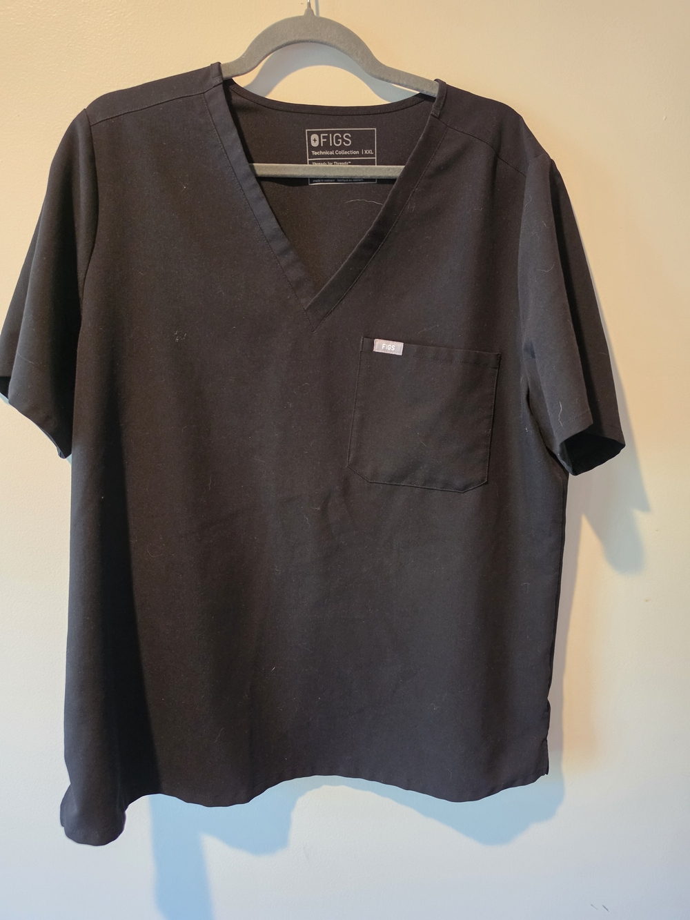 FIGS Women's Black V-Neck Scrub Top with Chest Pocket